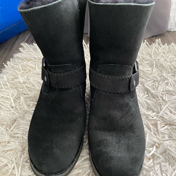 UGG Suede Fur Trim Moto Boots - Picture 9 of 9